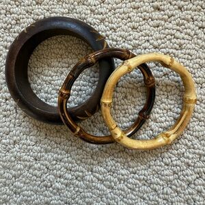 Set of Three Wooden and Bamboo Bangles